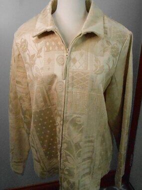 Dressbarn Women's Butter Lt Gold Jacquard Full Zip Floral Blazer Jacket Size-Lg